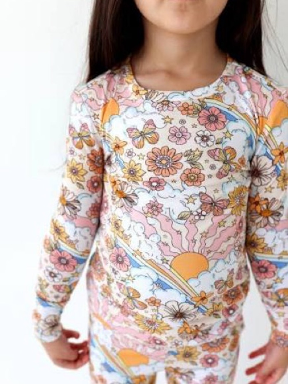 Posh Peanut Dolly Pastel Floral & Rainbow Pajama Set - Pink, Yellow & Blue 5/6T